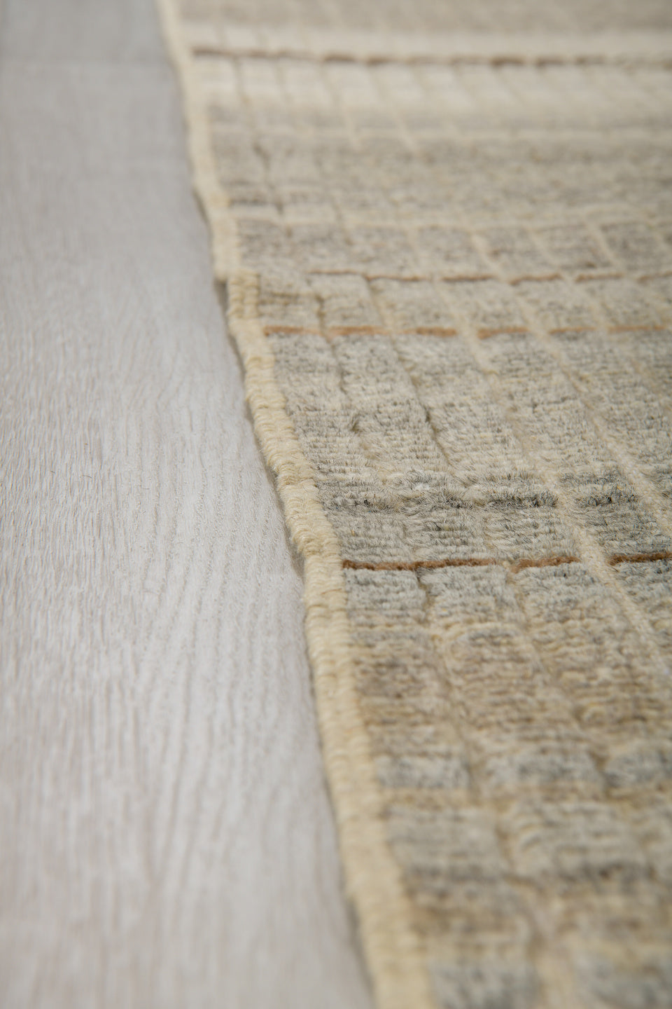 3' x 9' one-of-a-kind handmade vintage Tulu runner rug. Color palette: dark gray, gray, light gray, off-white, silver