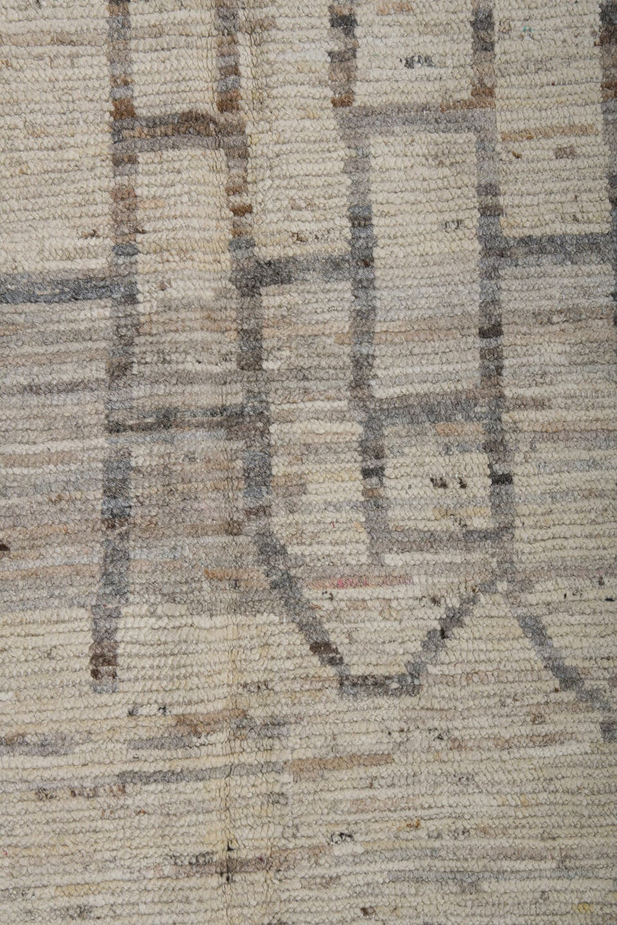 3' x 9' one-of-a-kind handmade vintage Tulu runner rug. Color palette: ivory, taupe, charcoal, beige, cream, gray, black
