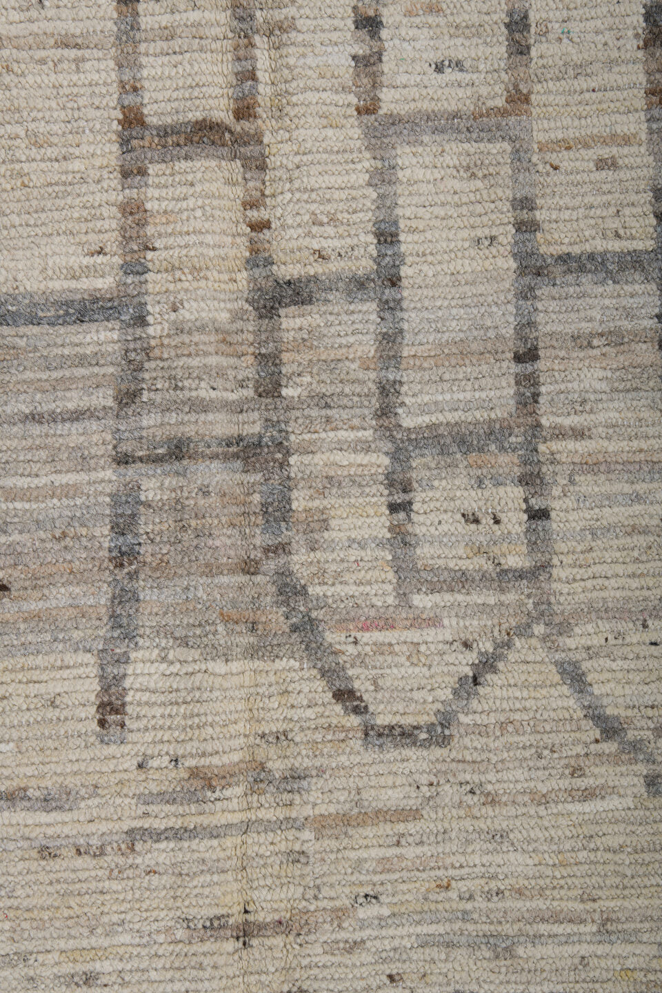 3' x 9' one-of-a-kind handmade vintage Tulu runner rug. Color palette: brown, gray, light gray, off-white