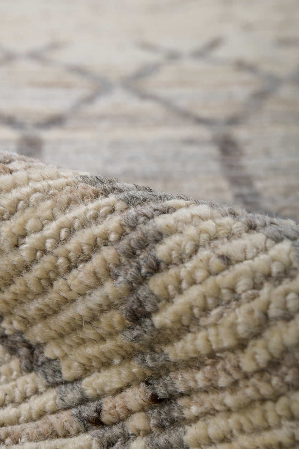 3' x 9' one-of-a-kind handmade vintage Tulu runner rug. Color palette: ivory, taupe, charcoal, beige, cream, gray, black