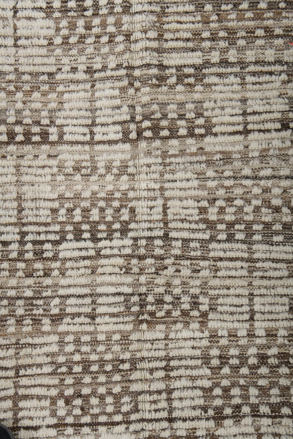 3' x 12' one-of-a-kind handmade vintage Tulu runner rug. Color palette: ivory, brown, taupe, camel, beige, gray