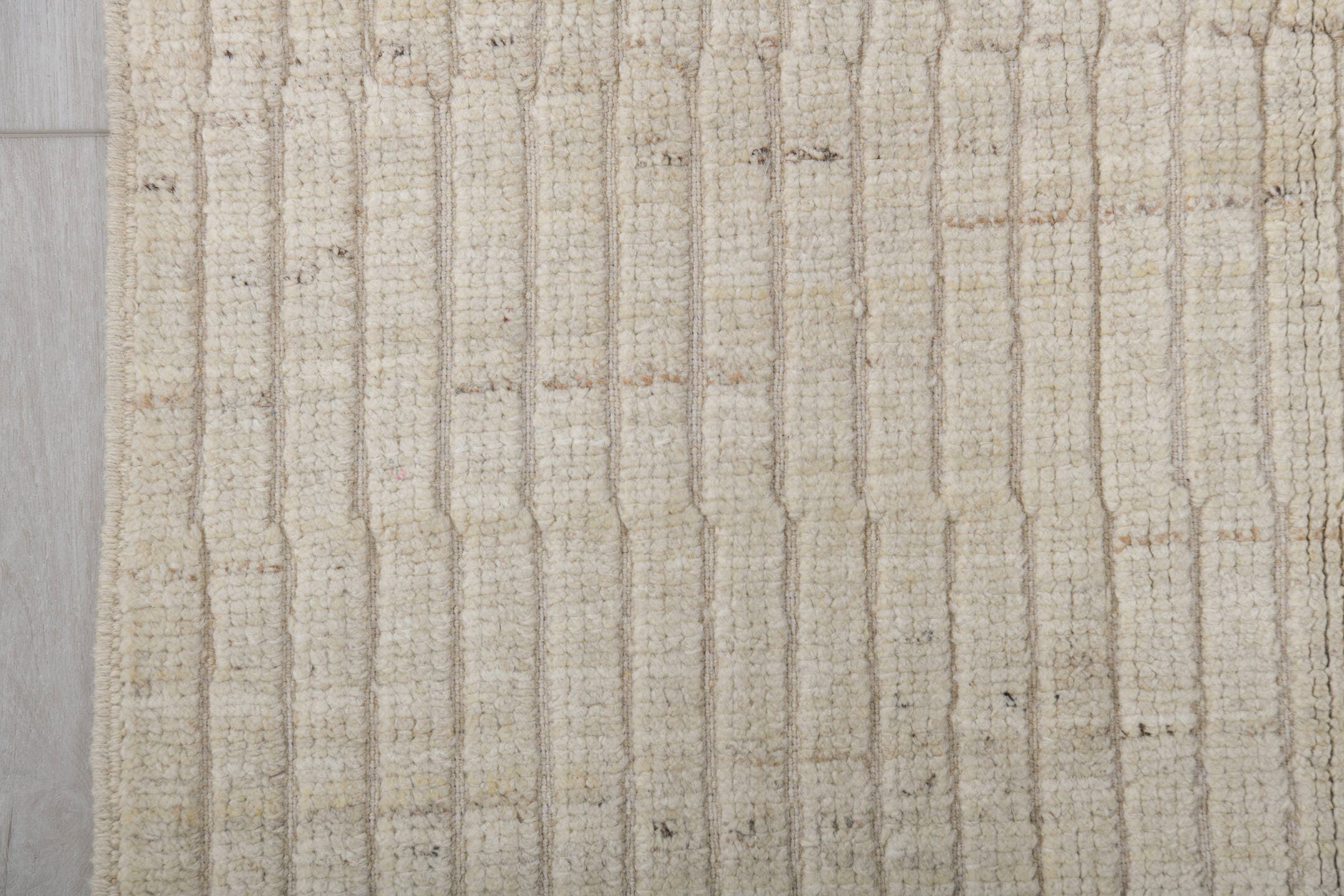 3' x 9' one-of-a-kind handmade vintage Tulu runner rug. Color palette: ivory, cream, taupe, charcoal, beige, gray, black