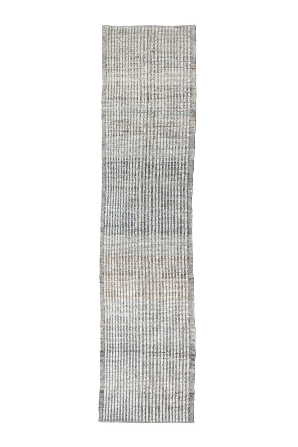 3' x 13' one-of-a-kind handmade vintage Tulu runner rug. Color palette: dark gray, gainsboro, gray, light blue, light gray