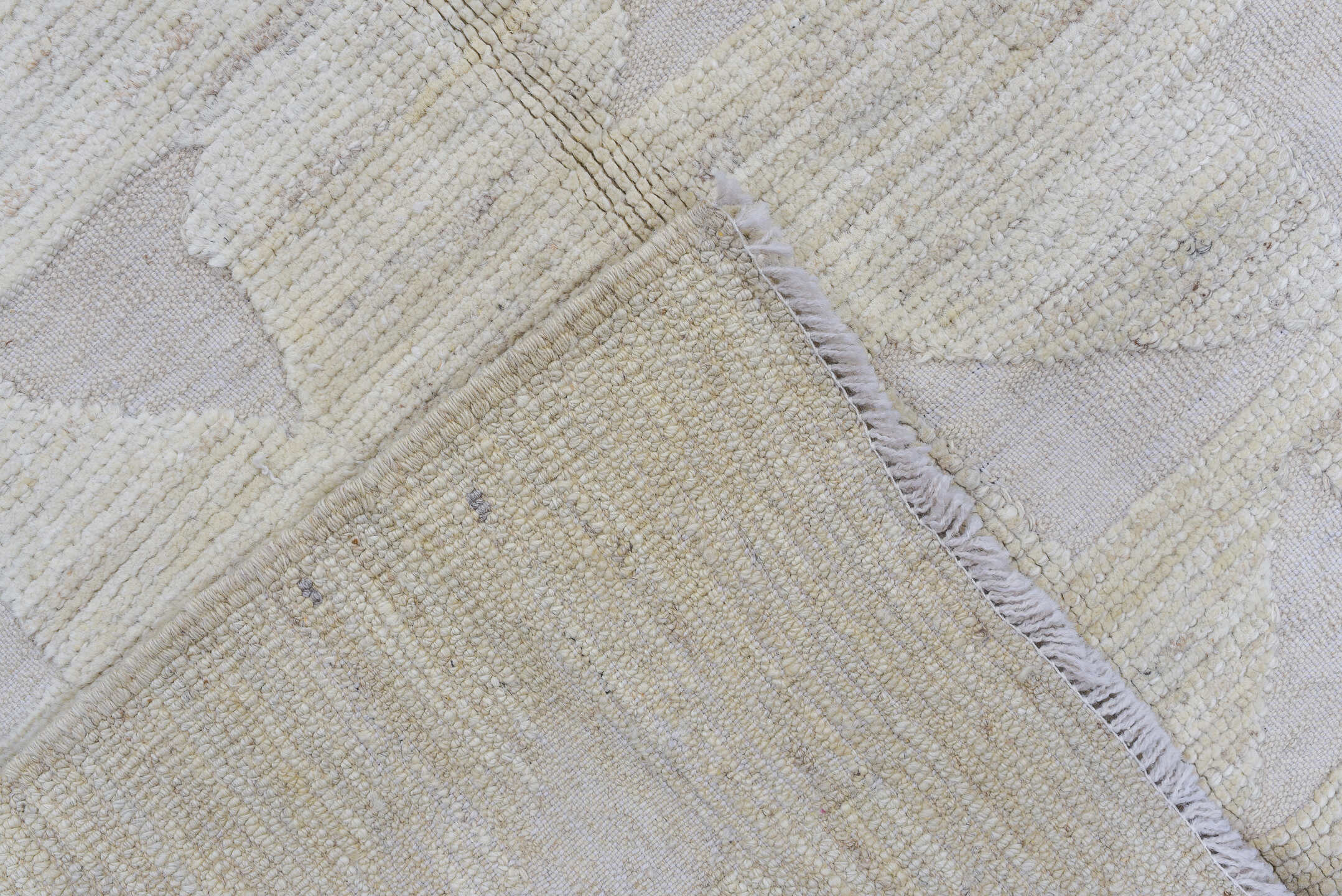 3' x 9' one-of-a-kind handmade vintage Tulu runner rug. Color palette: ivory, cream, taupe, pale gray, beige, gray