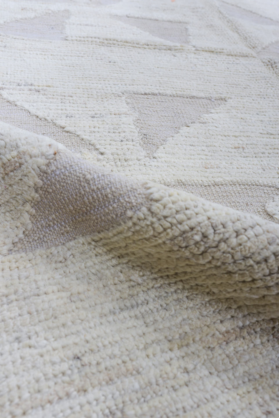 3' x 9' one-of-a-kind handmade vintage Tulu runner rug. Color palette: ivory, cream, taupe, pale gray, beige, gray