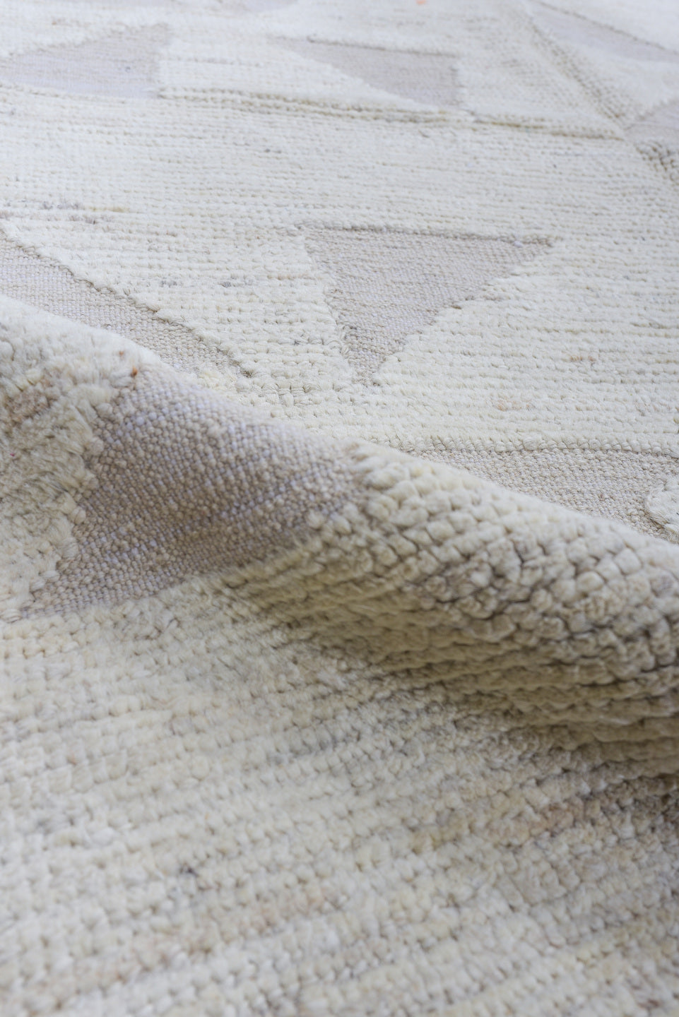 3' x 9' one-of-a-kind handmade vintage Tulu runner rug. Color palette: ivory, cream, taupe, pale gray, beige, gray