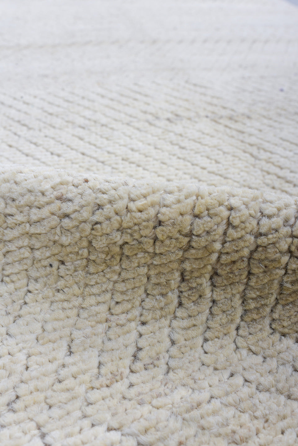 3' x 11' one-of-a-kind handmade vintage Tulu runner rug. Color palette: ivory, cream, taupe, light gray, beige, gray