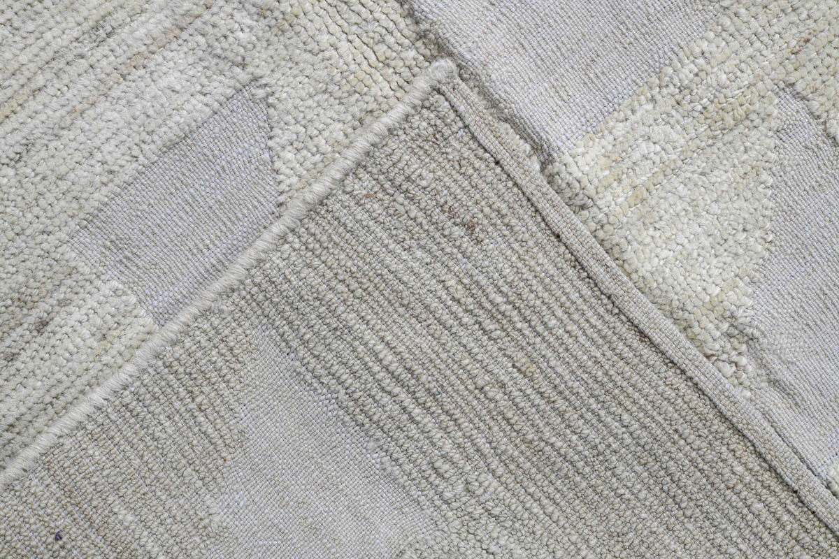 3' x 10' one-of-a-kind handmade vintage Tulu runner rug. Color palette: ivory, cream, taupe, beige, light gray, gray