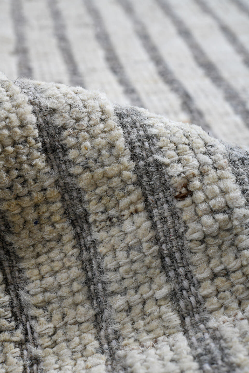 2' x 9' one-of-a-kind handmade vintage Tulu runner rug. Color palette: ivory, gray, taupe, beige
