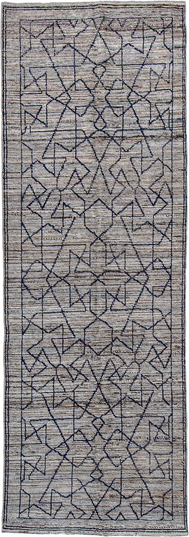 3' x 9' one-of-a-kind handmade vintage Tulu runner rug. Color palette: ivory, taupe, charcoal, gray, beige, black