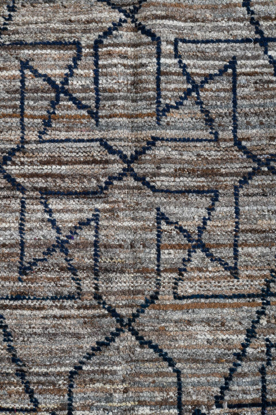 3' x 9' one-of-a-kind handmade vintage Tulu runner rug. Color palette: ivory, taupe, charcoal, gray, beige, black
