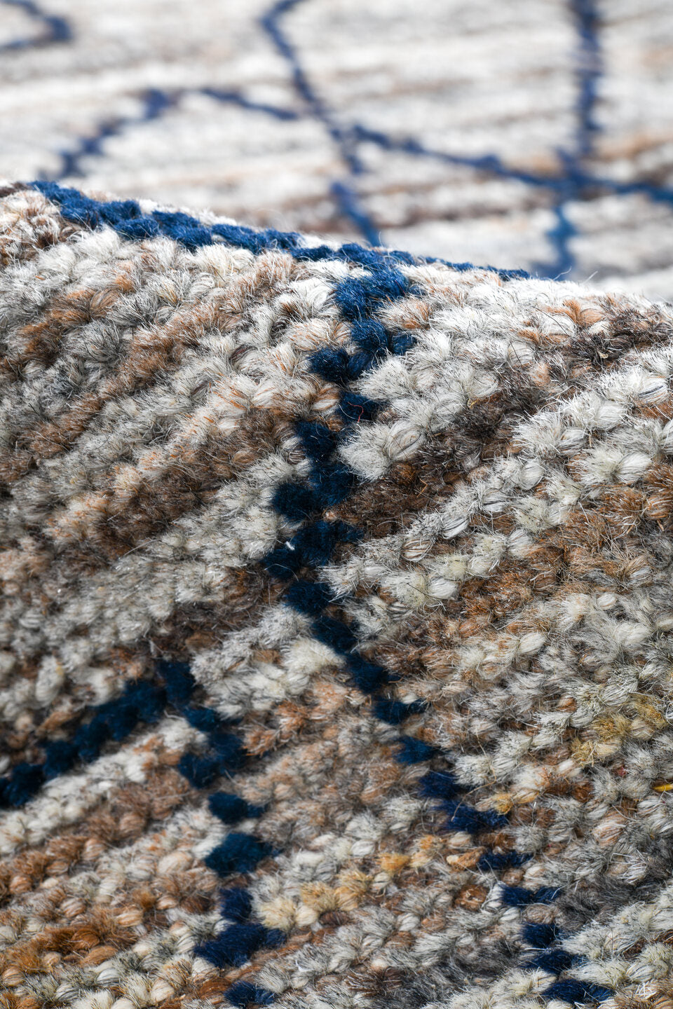 3' x 9' one-of-a-kind handmade vintage Tulu runner rug. Color palette: ivory, taupe, charcoal, gray, beige, black