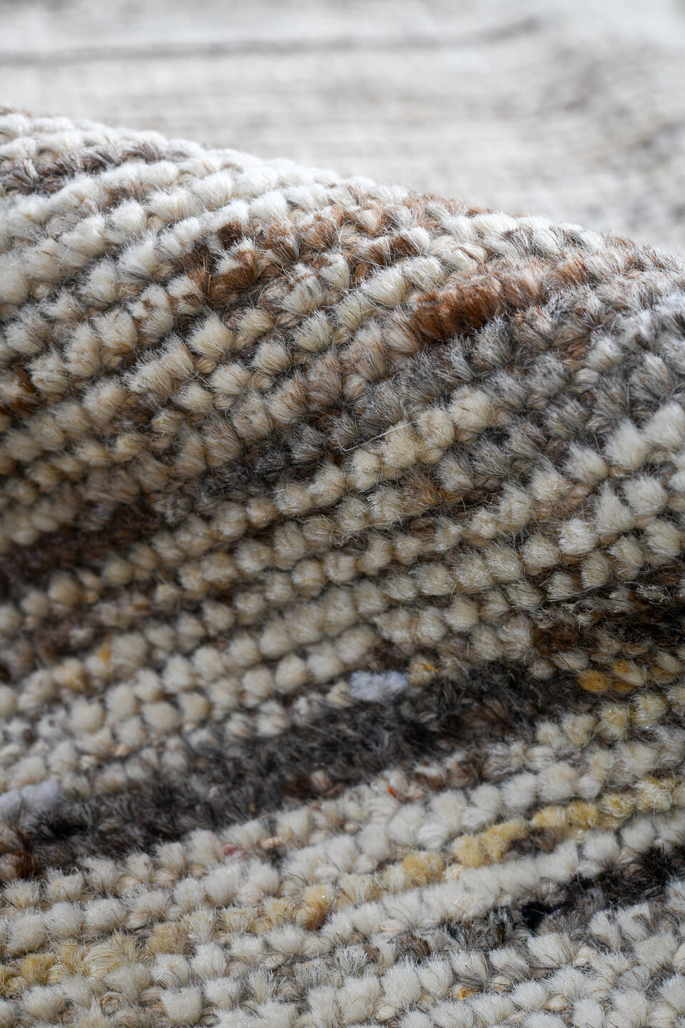 3' x 9' one-of-a-kind handmade vintage Tulu runner rug. Color palette: ivory, taupe, charcoal, brown, cream, beige, gray