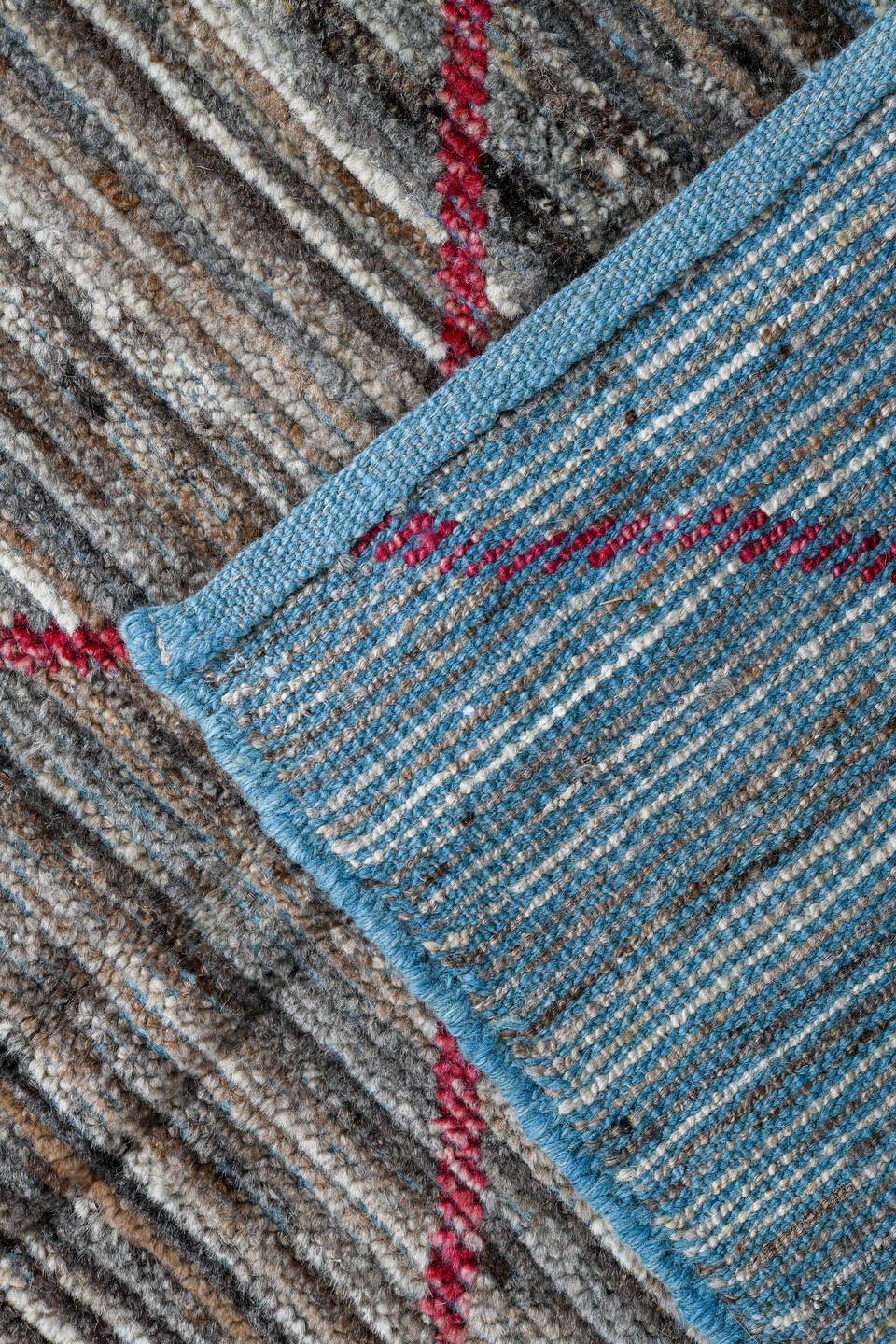 2' x 10' one-of-a-kind handmade vintage Tulu runner rug. Color palette: black, blue, brown, gainsboro, gray, light blue