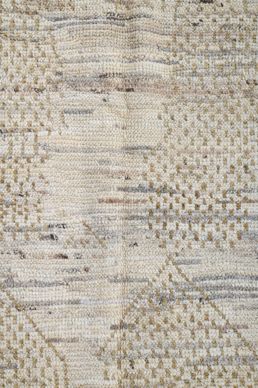 3' x 13' one-of-a-kind handmade vintage Tulu runner rug. Color palette: ivory, taupe, beige, camel, gray
