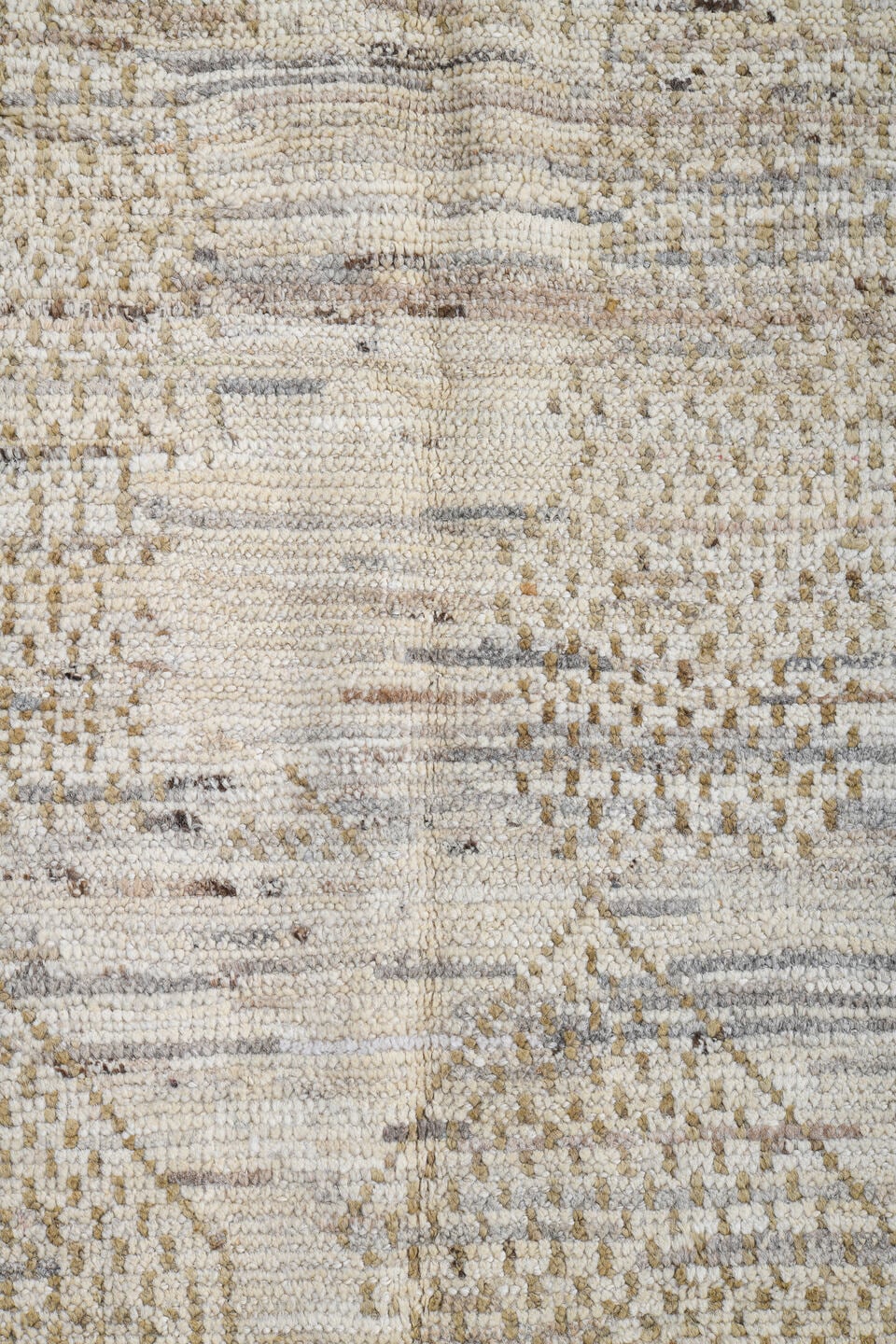3' x 13' one-of-a-kind handmade vintage Tulu runner rug. Color palette: ivory, taupe, beige, camel, gray