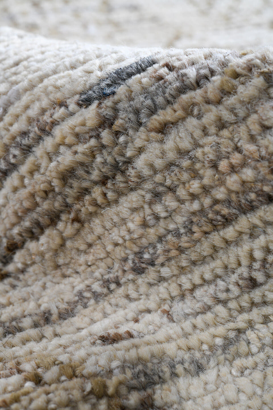 3' x 13' one-of-a-kind handmade vintage Tulu runner rug. Color palette: ivory, taupe, beige, camel, gray