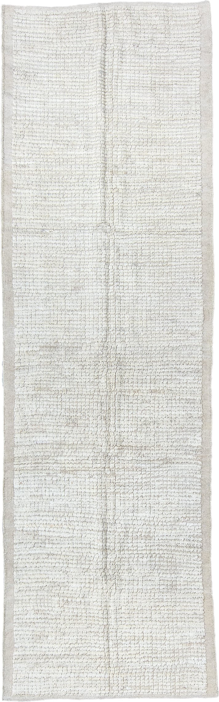 3' x 9' one-of-a-kind handmade vintage Tulu runner rug. Color palette: ivory, cream, taupe, beige, gray