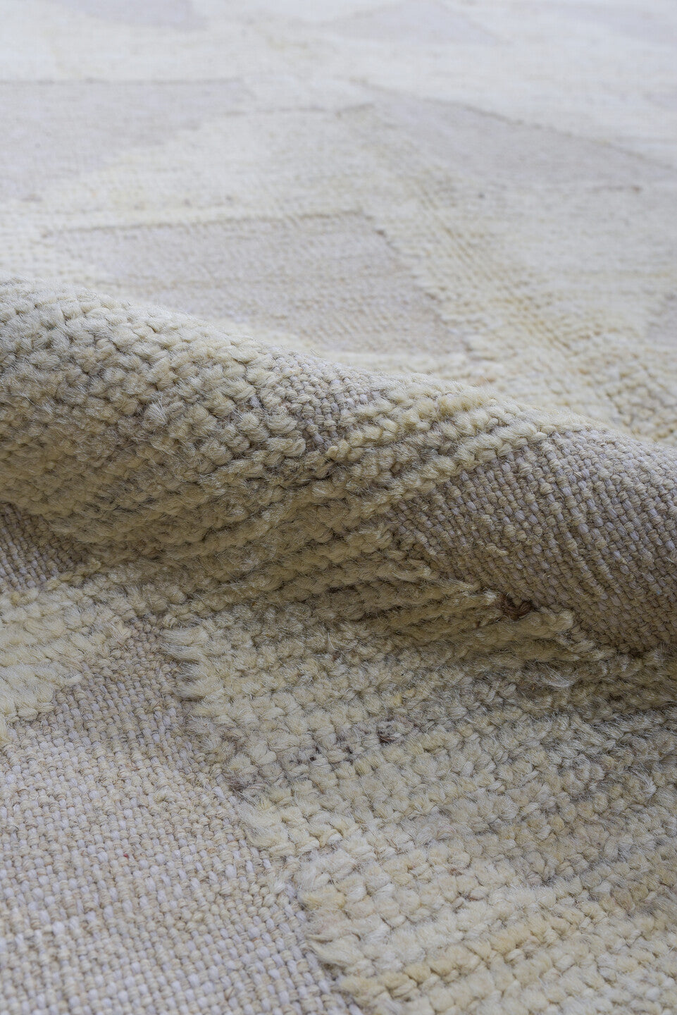 3' x 11' one-of-a-kind handmade vintage Tulu runner rug. Color palette: ivory, cream, beige, taupe, camel, gray