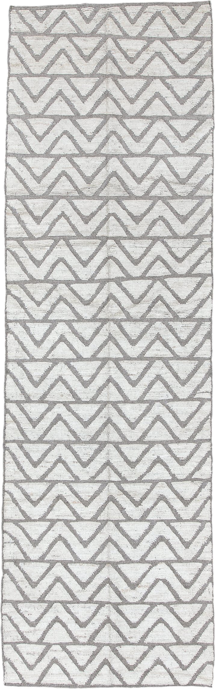 3' x 9' one-of-a-kind handmade vintage Tulu runner rug. Color palette: ivory, gray, taupe, beige