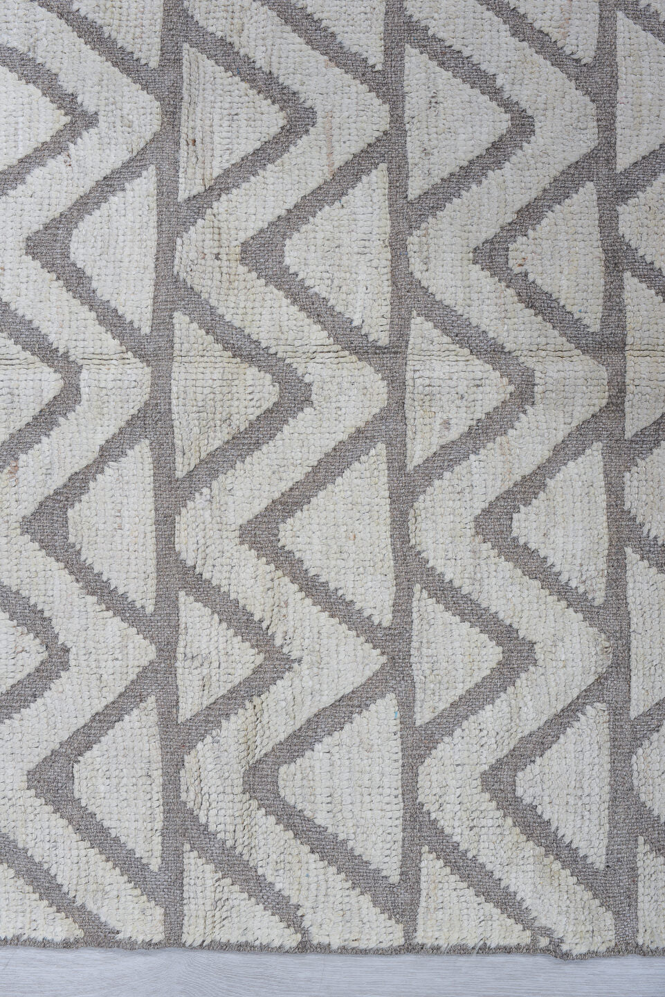 3' x 9' one-of-a-kind handmade vintage Tulu runner rug. Color palette: ivory, gray, taupe, beige