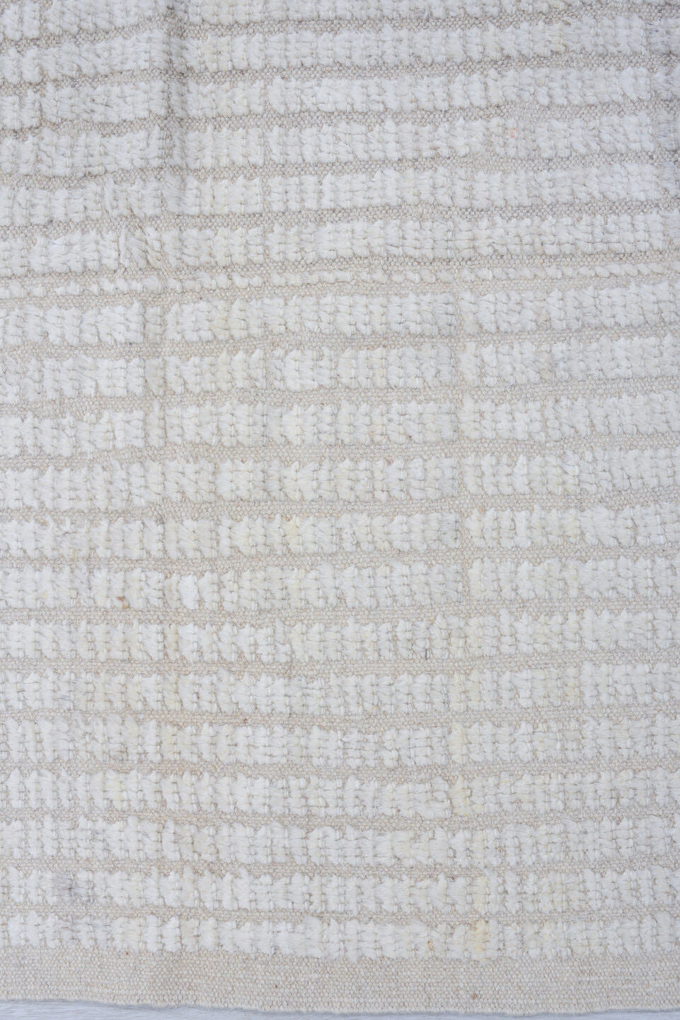 3' x 12' one-of-a-kind handmade vintage Tulu runner rug. Color palette: ivory, cream, light gray