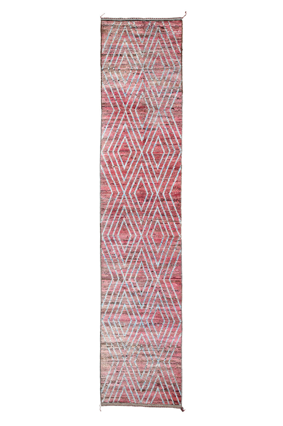 2' x 13' one-of-a-kind handmade vintage Tulu runner rug. Color palette: brown, gainsboro, gray, light blue, light gray