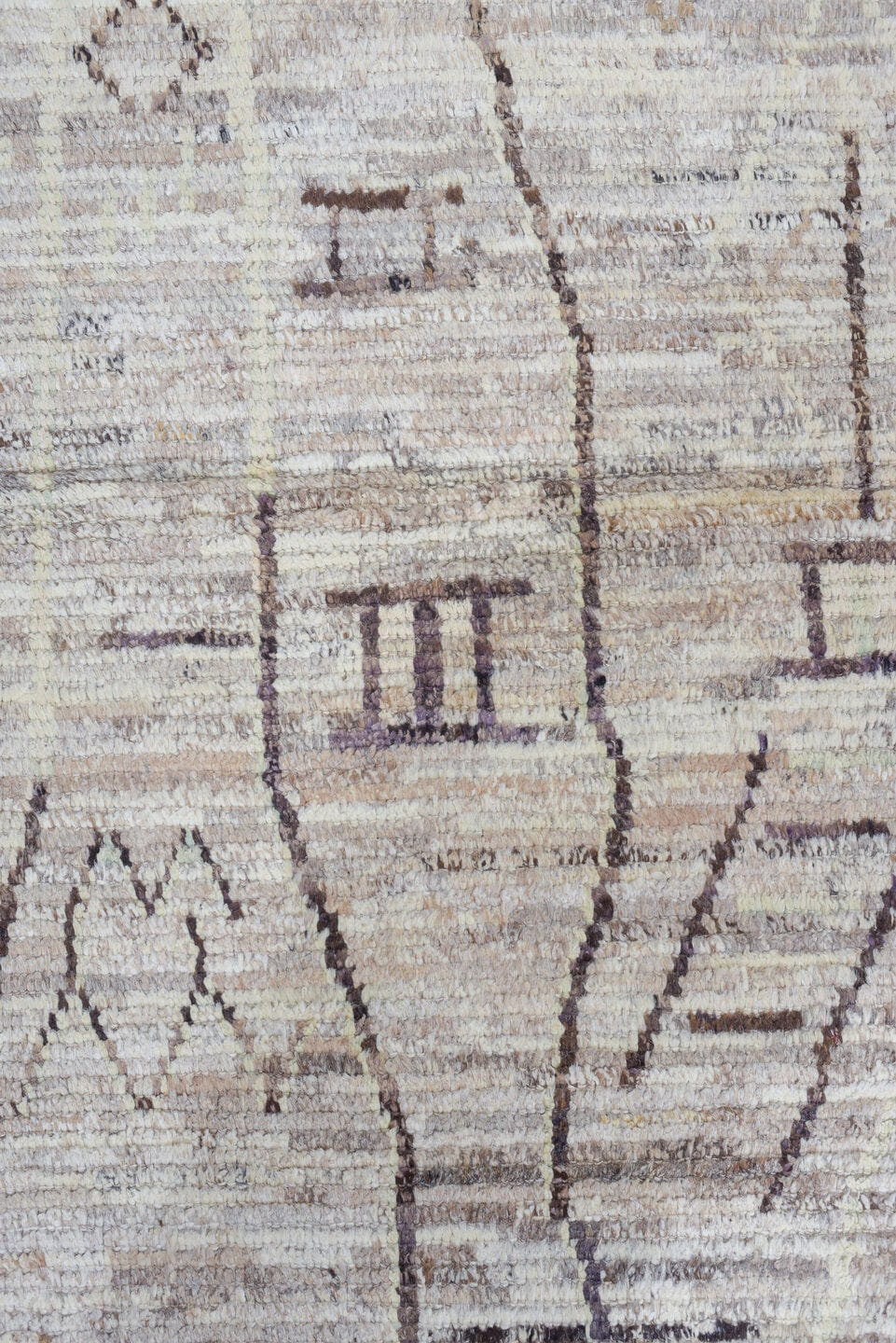3' x 12' one-of-a-kind handmade vintage Tulu runner rug. Color palette: ivory, taupe, brown, charcoal, cream, greige, beige