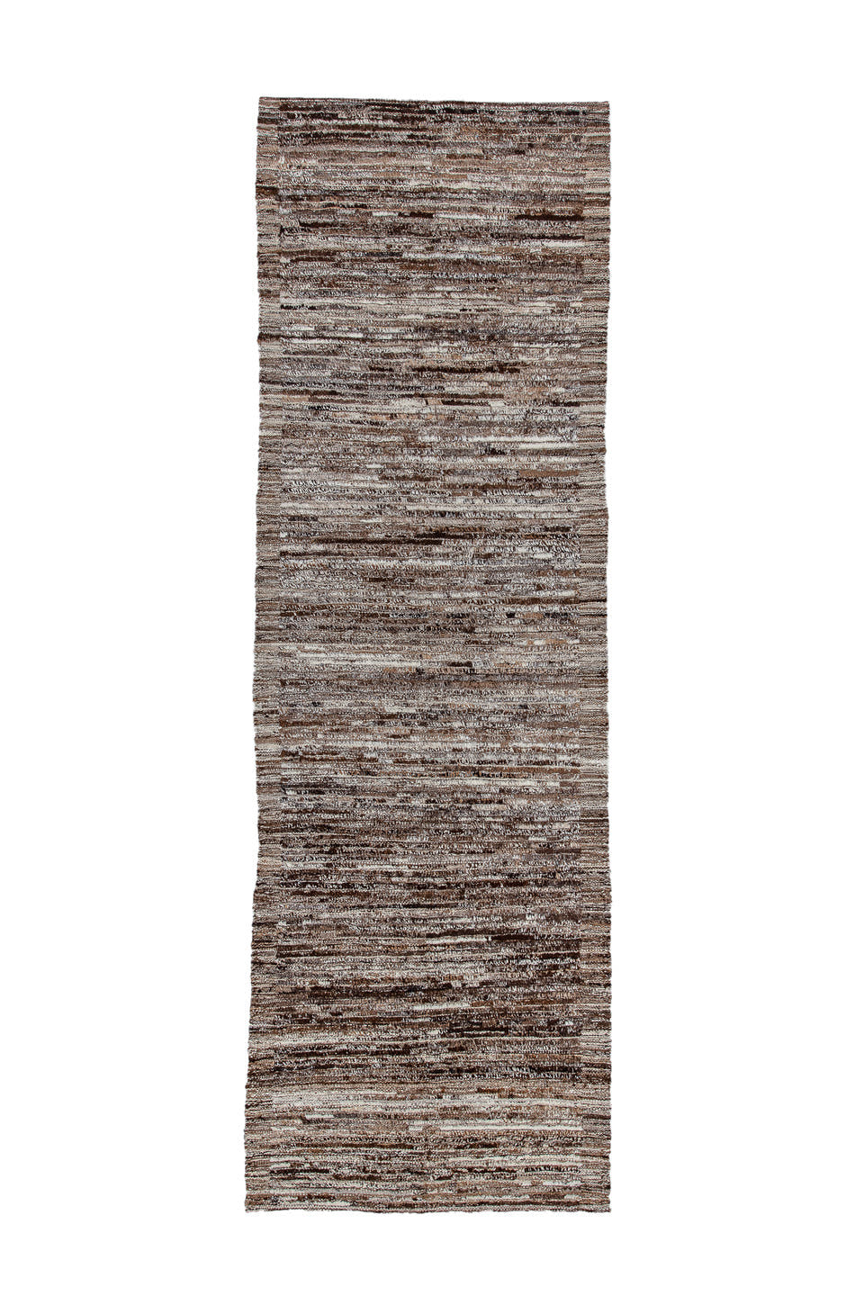 3' x 10' one-of-a-kind handmade vintage Tulu runner rug. Color palette: brown, ivory, taupe, charcoal, camel, beige, gray
