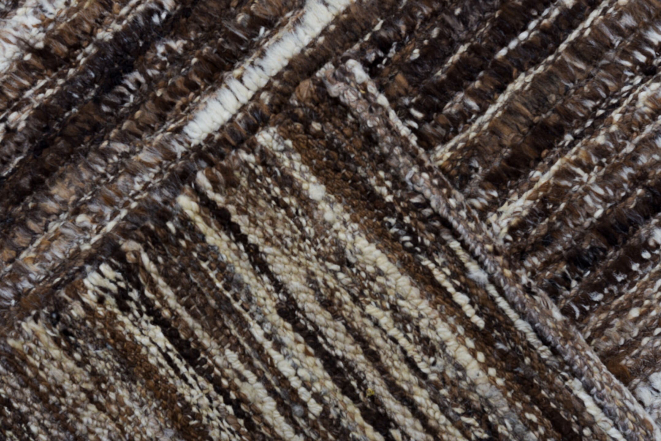 3' x 10' one-of-a-kind handmade vintage Tulu runner rug. Color palette: brown, ivory, taupe, charcoal, camel, beige, gray