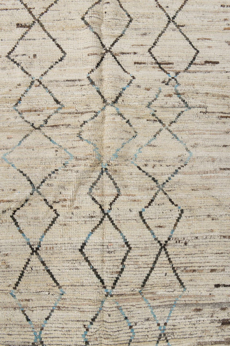 2' x 9' one-of-a-kind handmade vintage Tulu runner rug. Color palette: ivory, charcoal, sky_blue, taupe, gray, black
