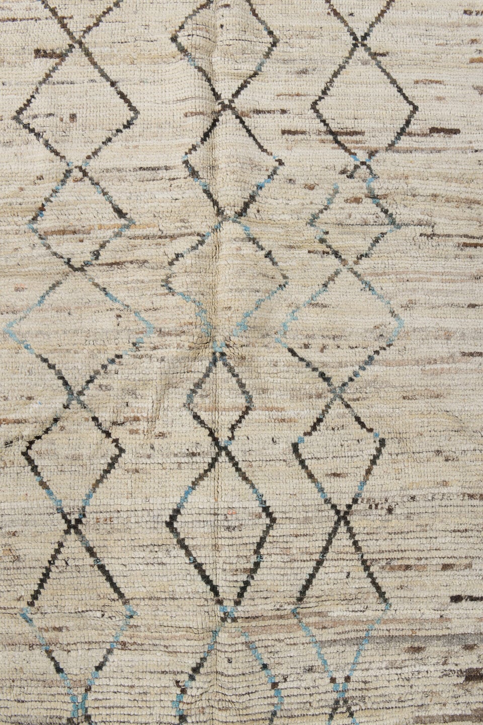 2' x 9' one-of-a-kind handmade vintage Tulu runner rug. Color palette: ivory, charcoal, sky_blue, taupe, gray, black