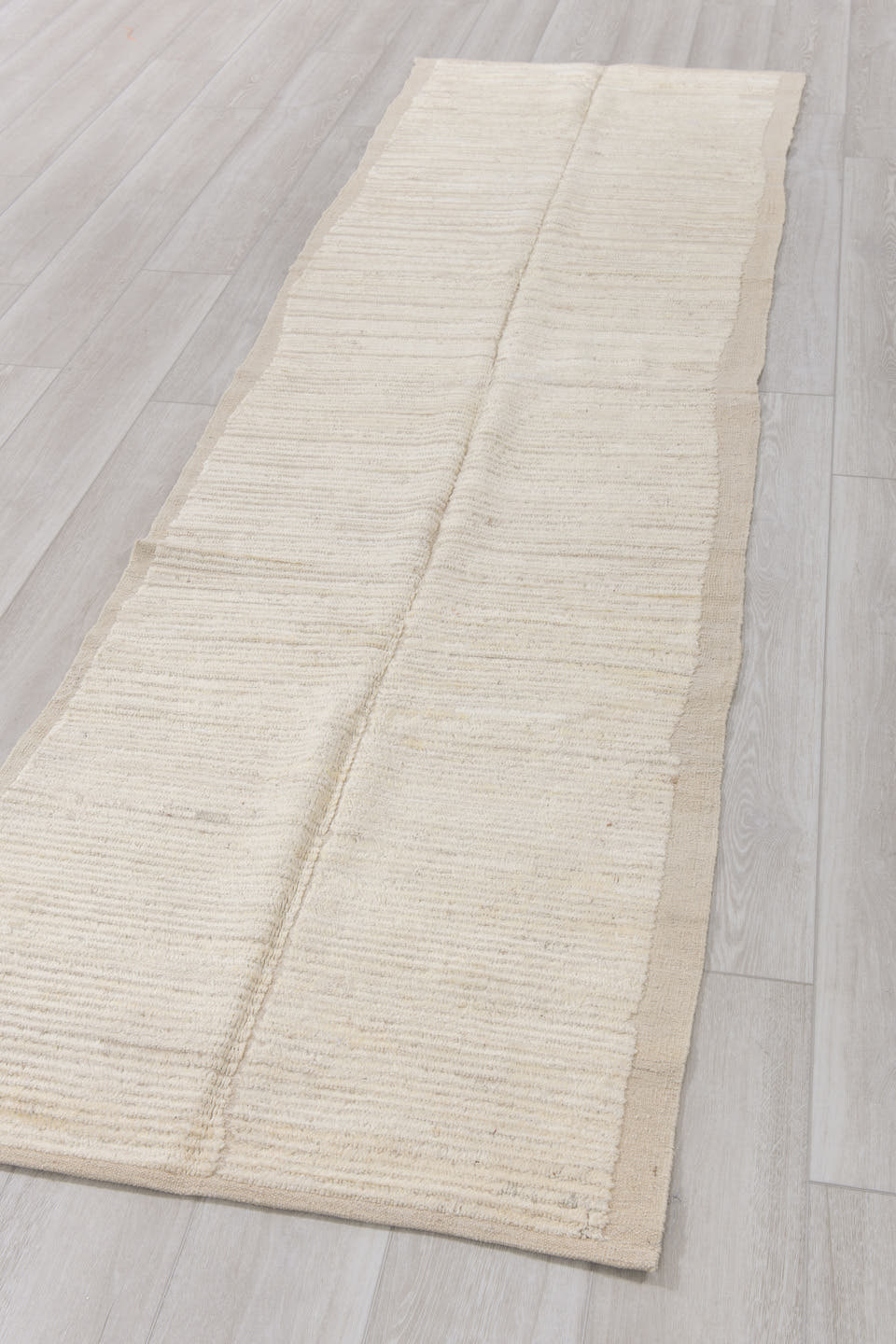 2' x 10' one-of-a-kind handmade vintage Tulu runner rug. Color palette: ivory, cream, taupe, beige, light gray, gray