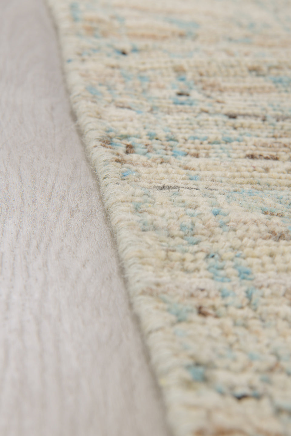 2' x 8' one-of-a-kind handmade vintage Tulu runner rug. Color palette: ivory, pale blue, sky blue, taupe, gray, light blue