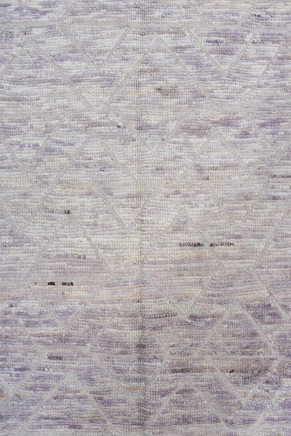 3' x 11' one-of-a-kind handmade vintage Tulu runner rug. Color palette: ivory, taupe, lavender, gray, greige, beige