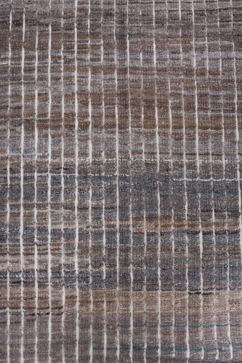 3' x 9' one-of-a-kind handmade vintage Tulu runner rug. Color palette: taupe, charcoal, ivory, slate, brown, gray, beige