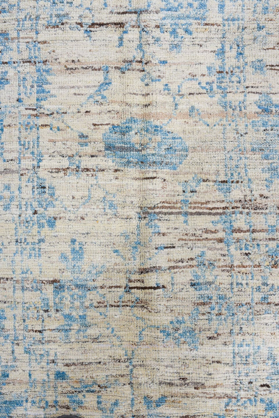3' x 10' one-of-a-kind handmade vintage Tulu runner rug. Color palette: ivory, sky blue, charcoal, slate, cream, light blue