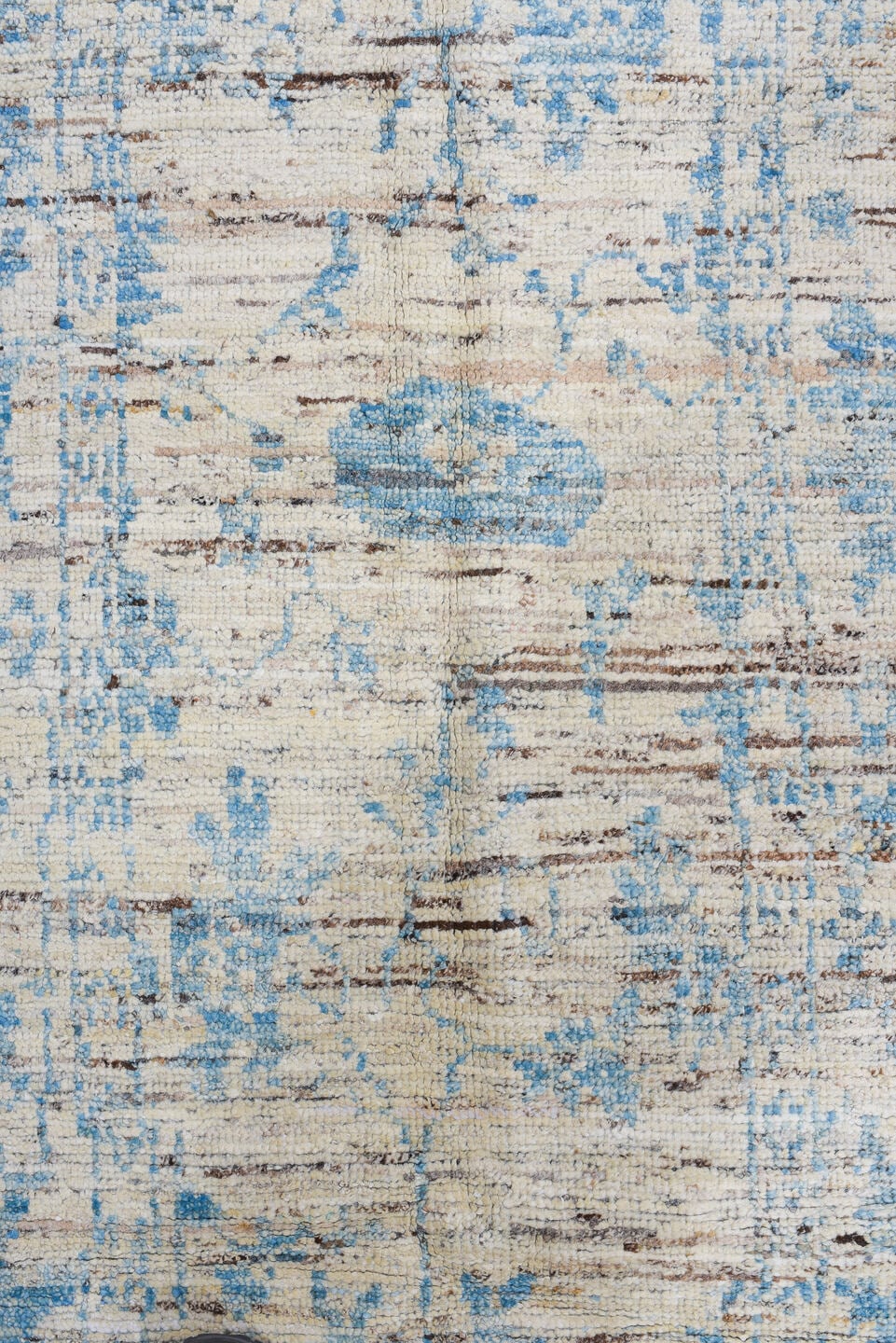 3' x 10' one-of-a-kind handmade vintage Tulu runner rug. Color palette: ivory, sky blue, charcoal, slate, cream, light blue