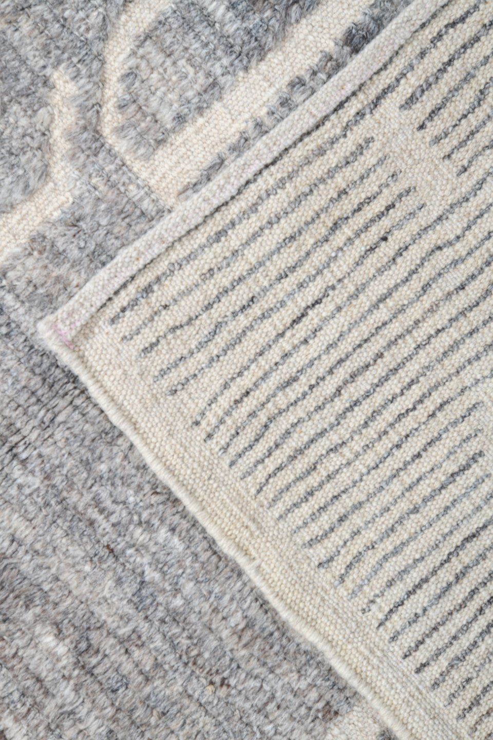 3' x 11' one-of-a-kind handmade vintage Tulu runner rug. Color palette: gray, ivory, charcoal, slate, black