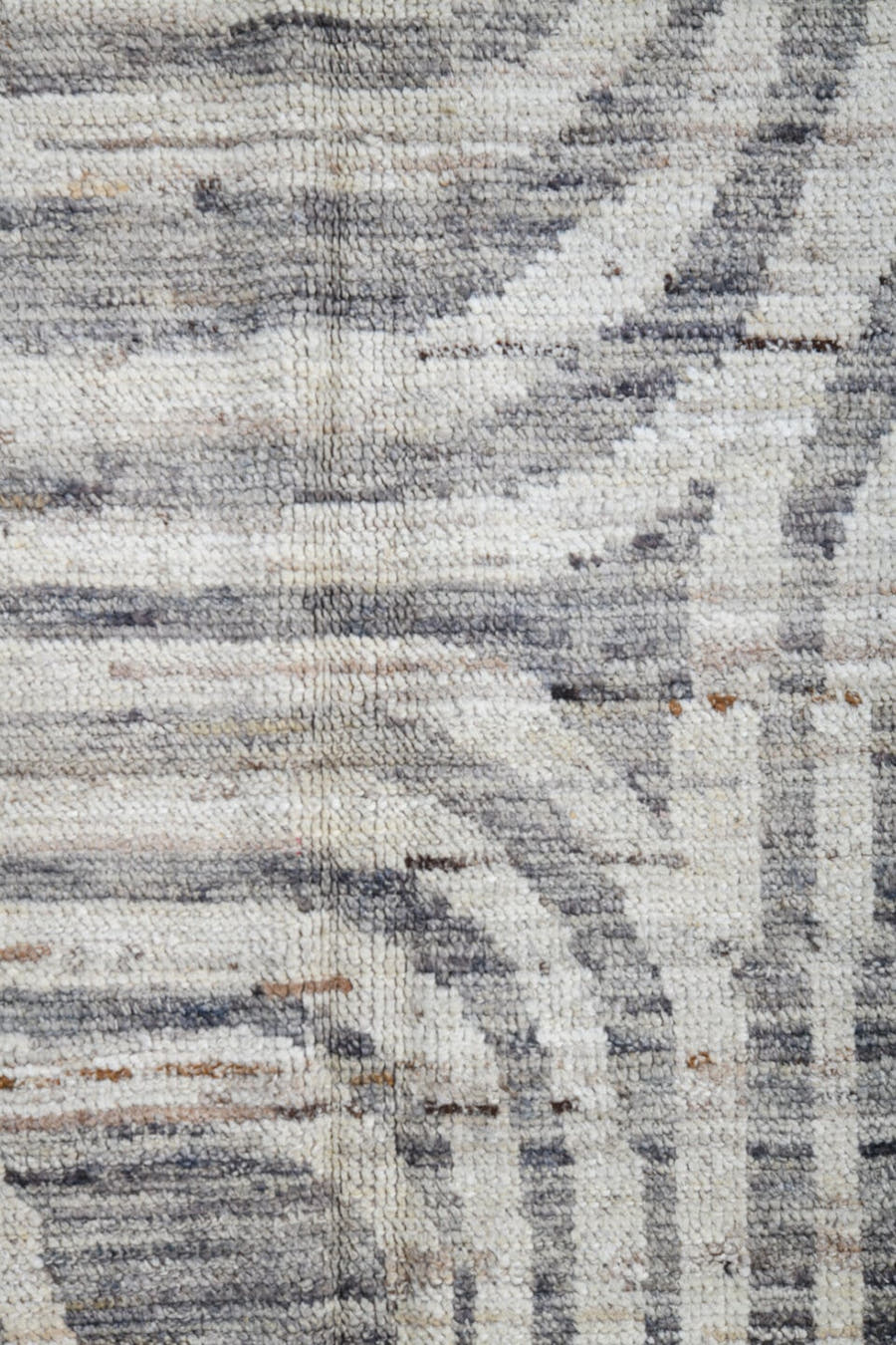 3' x 12' one-of-a-kind handmade vintage Tulu runner rug. Color palette: ivory, gray, charcoal, taupe, black, beige