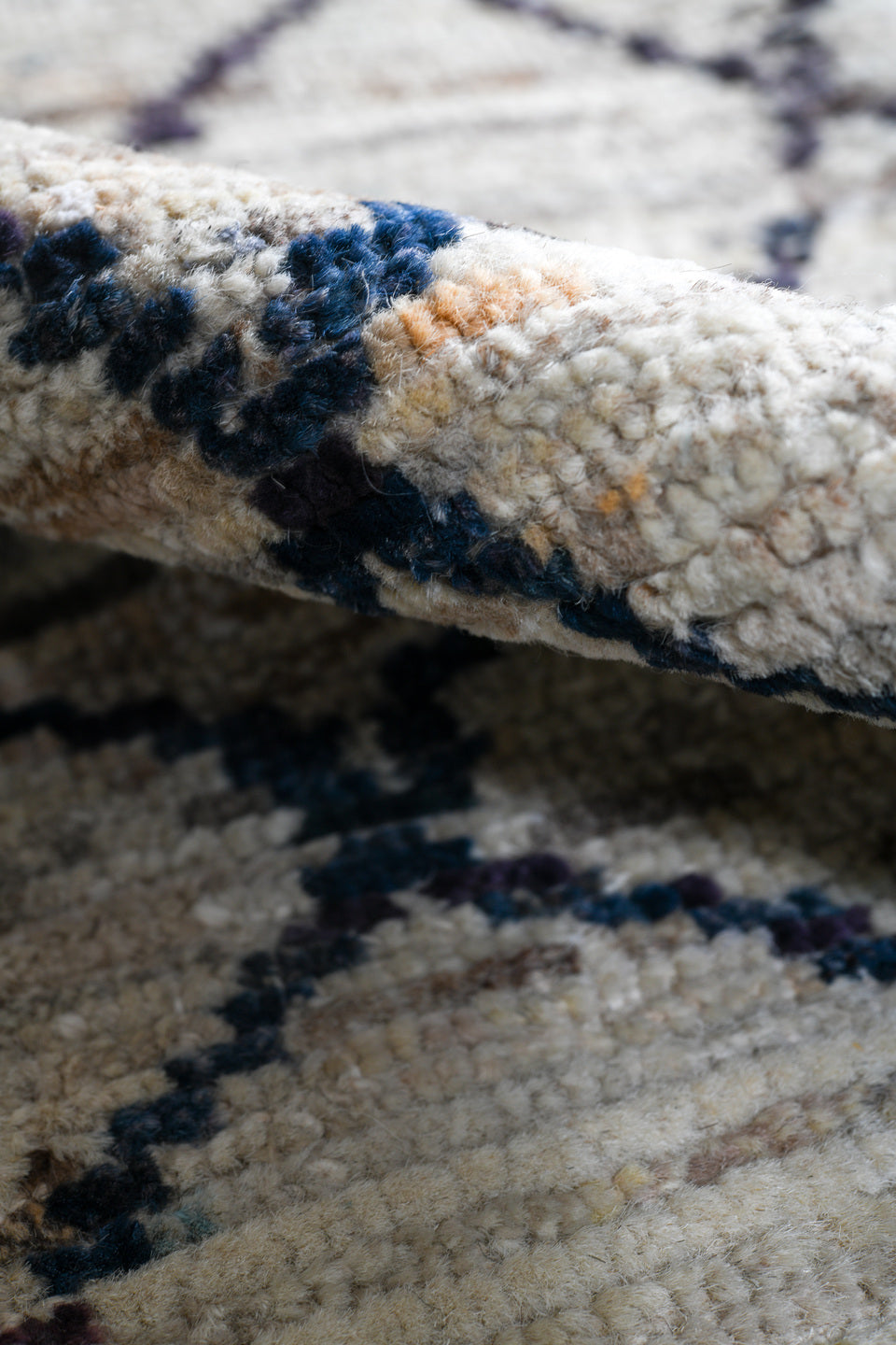2' x 10' one-of-a-kind handmade vintage Tulu runner rug. Color palette: ivory, charcoal, taupe, camel, faded red, slate