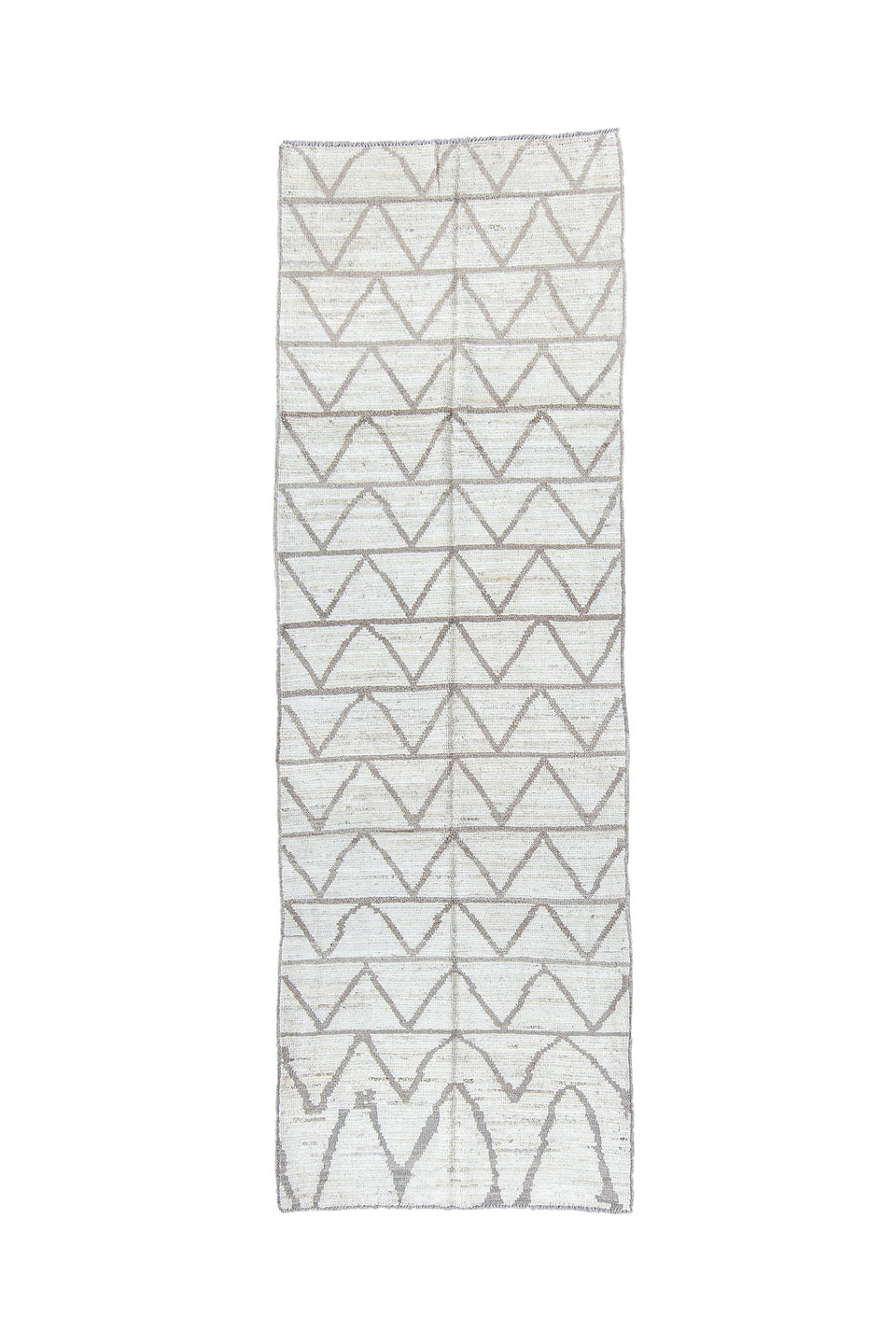 3' x 9' one-of-a-kind handmade vintage Tulu runner rug. Color palette: dark gray, dim gray, gainsboro, gray, light gray