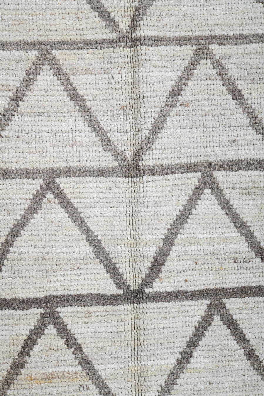 3' x 9' one-of-a-kind handmade vintage Tulu runner rug. Color palette: ivory, taupe, gray, beige