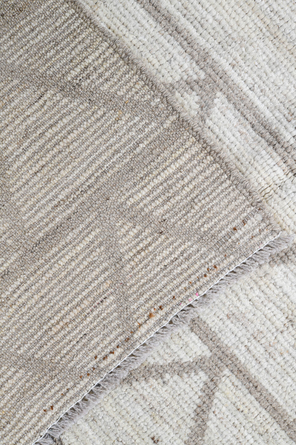 3' x 9' one-of-a-kind handmade vintage Tulu runner rug. Color palette: ivory, taupe, gray, beige