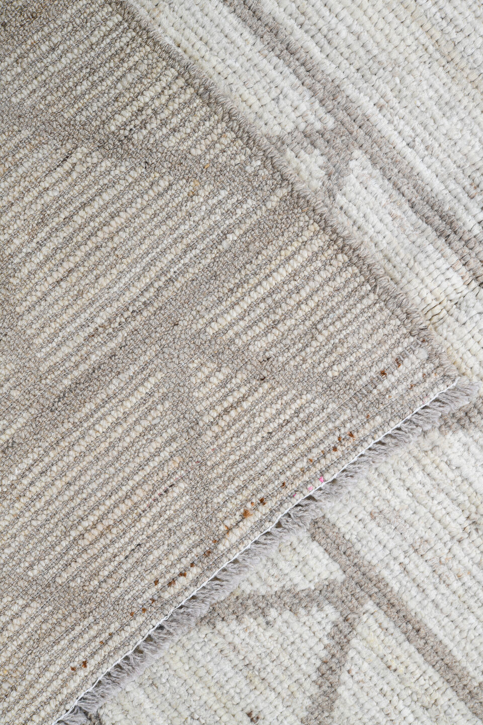 3' x 9' one-of-a-kind handmade vintage Tulu runner rug. Color palette: ivory, taupe, gray, beige