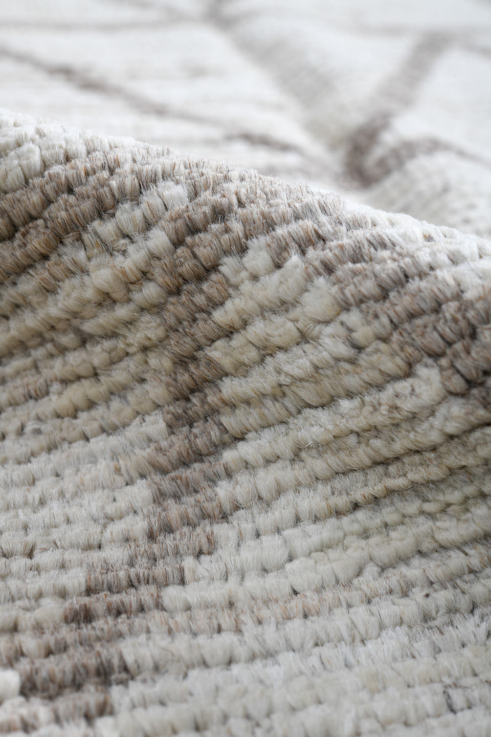 3' x 9' one-of-a-kind handmade vintage Tulu runner rug. Color palette: ivory, taupe, gray, beige