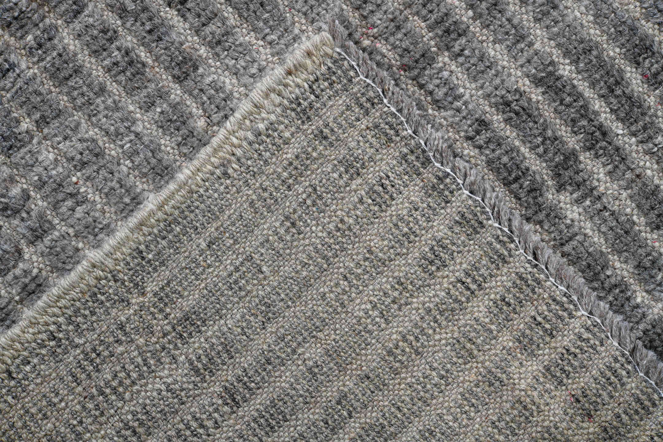 2' x 9' one-of-a-kind handmade vintage Tulu runner rug. Color palette: ivory, slate, gray, charcoal, black