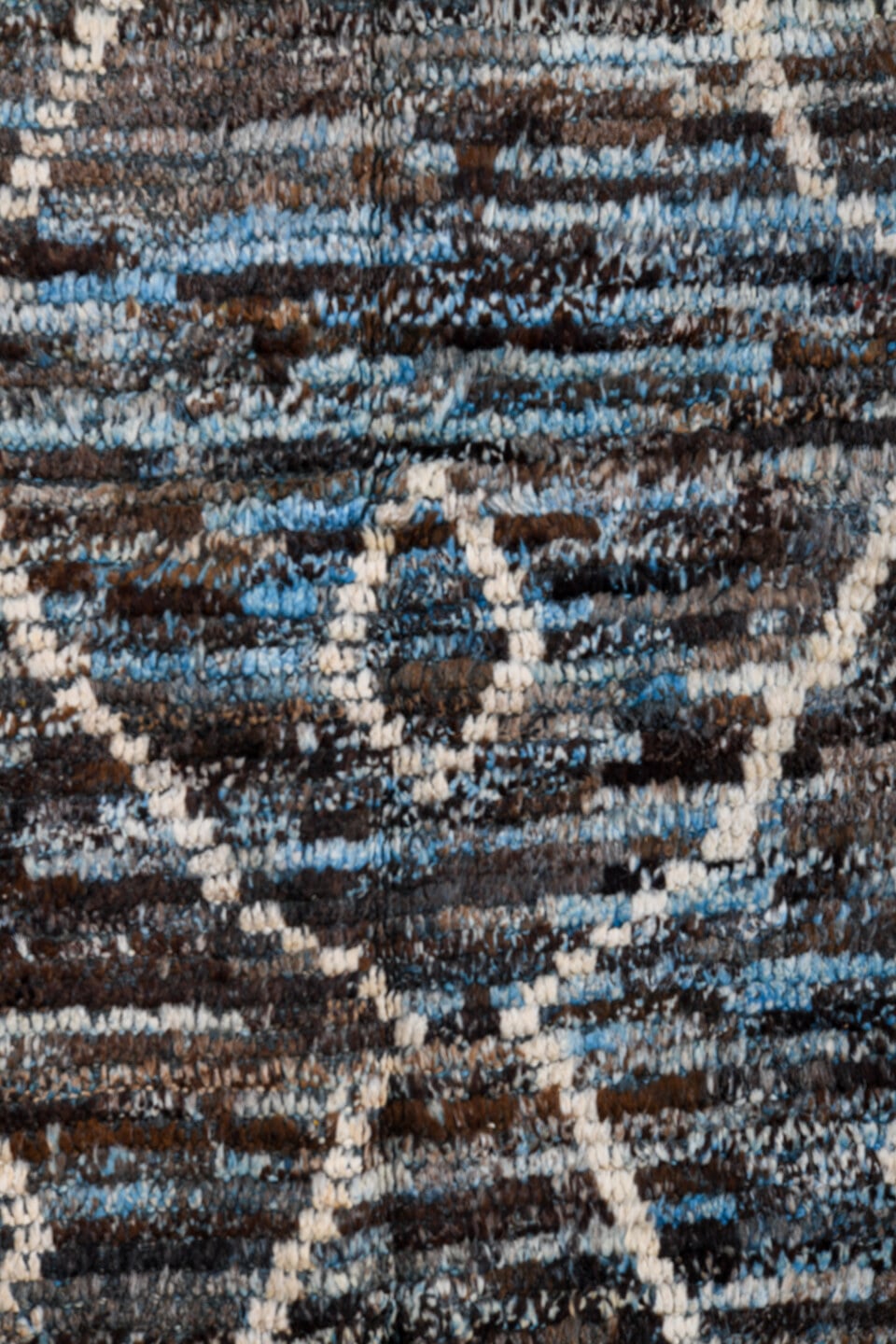 3' x 13' one-of-a-kind handmade vintage Tulu runner rug. Color palette: blue_gray, charcoal, ivory, slate, taupe, gray, blue