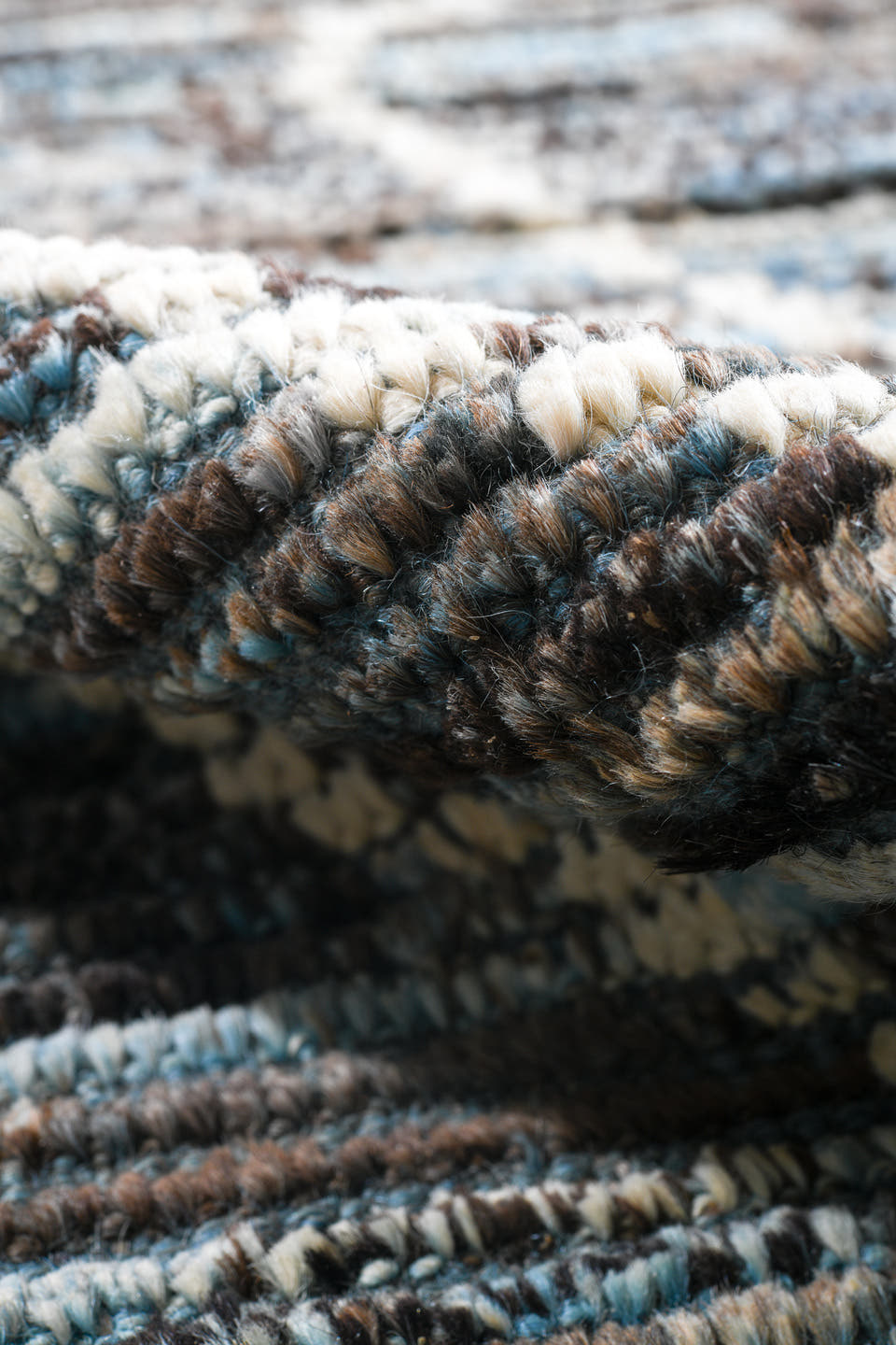 3' x 13' one-of-a-kind handmade vintage Tulu runner rug. Color palette: blue_gray, charcoal, ivory, slate, taupe, gray, blue