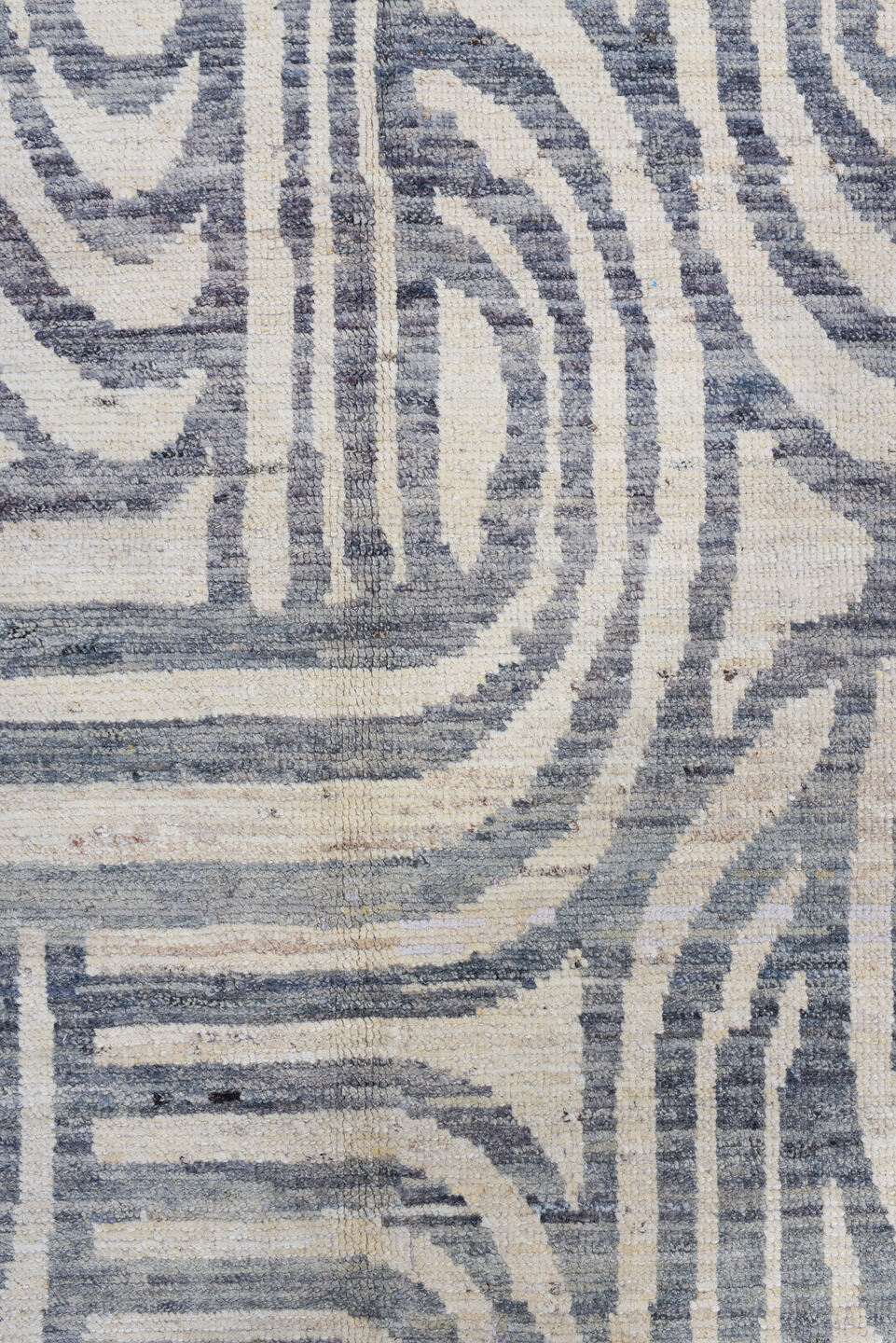 3' x 13' one-of-a-kind handmade vintage Tulu runner rug. Color palette: ivory, slate, charcoal, taupe, cream, gray, black